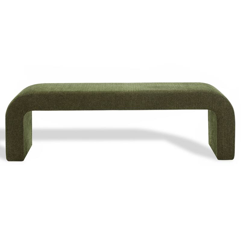 SAFAVIEH Couture Tuyet Curved Waterfall Upholstered Bench (Fully Assembled) - 62" Wx18" Dx19" H - 62"W x 18"D x 19"H - Dark Green