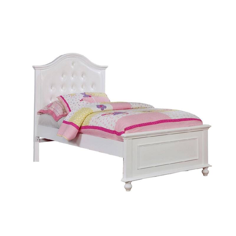 Bed With Padded Camelback Headboard, White - White - Twin