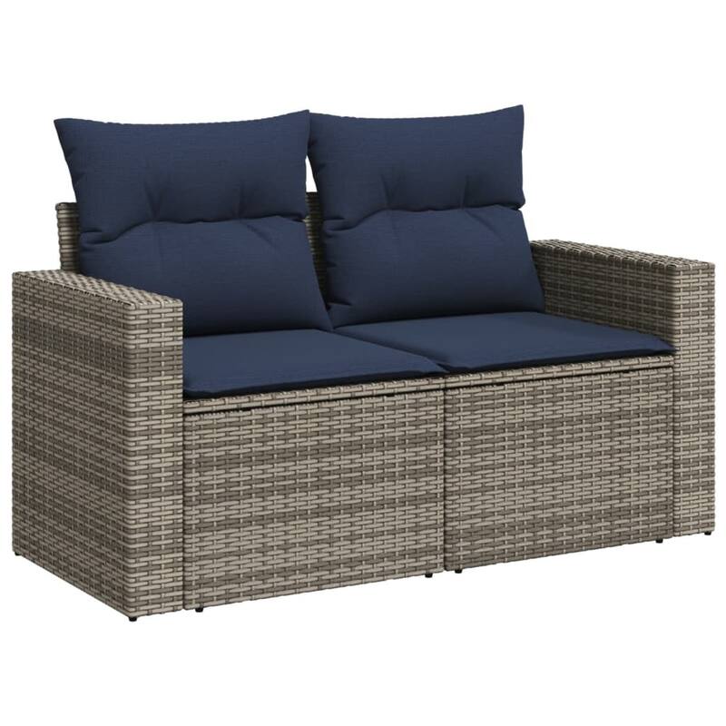 vidaXL Patio Sofa with Cushions 2-Seater Loveseat Poly Rattan Brown/Gray/Black - 51.6" x 24.4" x 27.2"