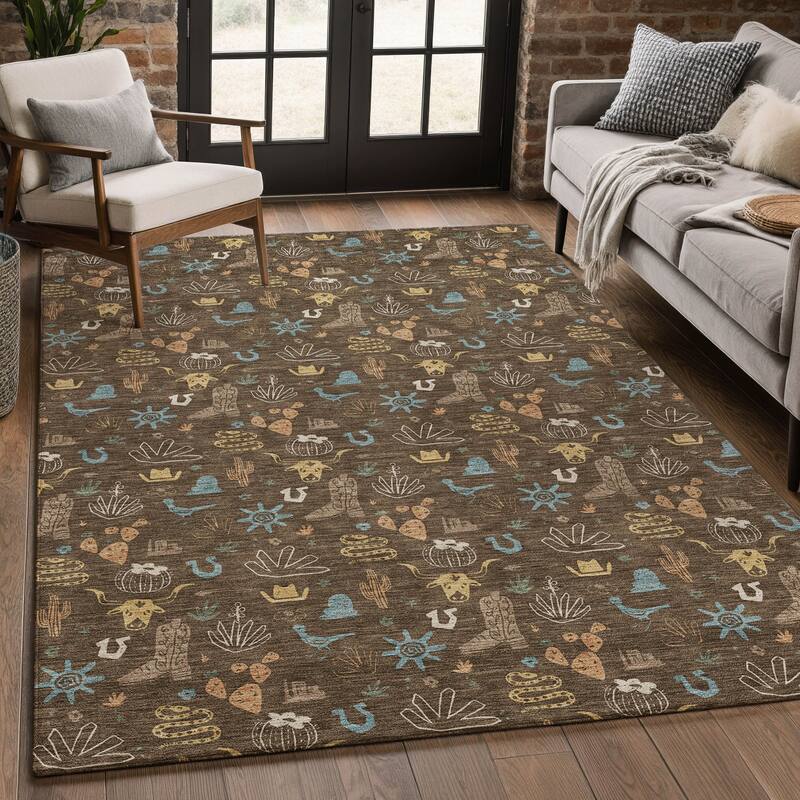 Machine Washable Indoor/ Outdoor Cowboy Ranch Chantille Rug