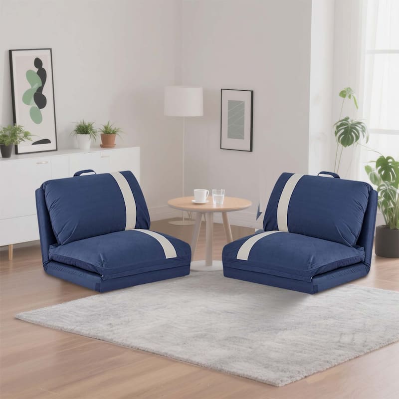 2-Piece Floor Sofa Bed with Adjustable Backrest, Sleeper Sofa with 5-Second Foldable, Upholstered Bean Bag Base & Pillow - Navy Blue