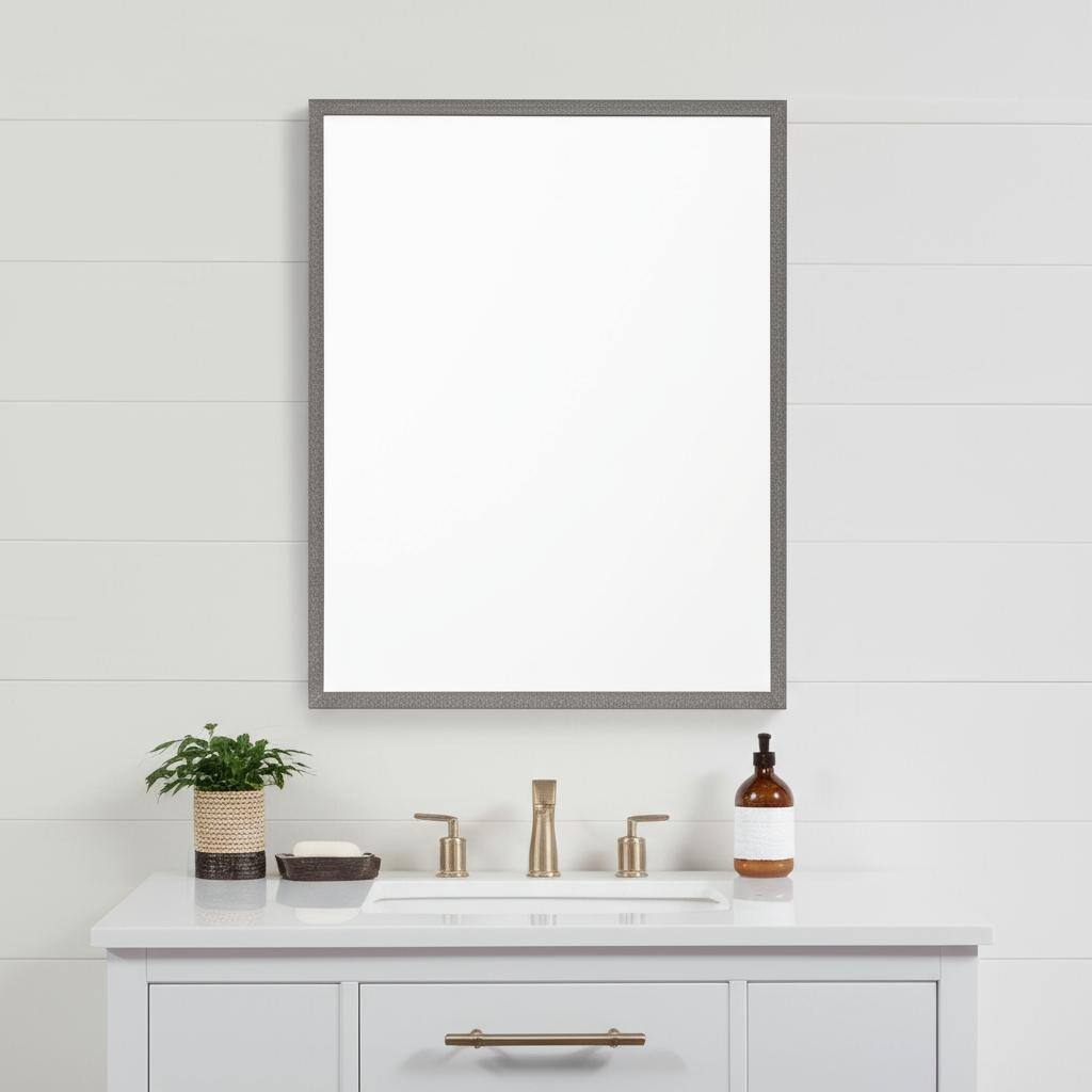 HomeRoots 42" Gray Framed Bathroom Vanity Mirror - 31.50 in. x 41.50 in. x 1.75 in.
