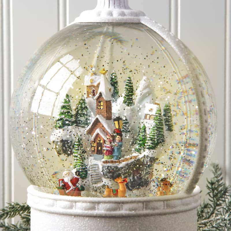 11"Led Battery Operated Timer Mountain With Santa Water Globe Usb