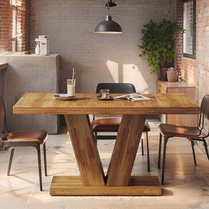 47-Inch Wooden Dining Table with Heavy Duty Pedestal, Farmhouse Kitchen Dinner Table for Home