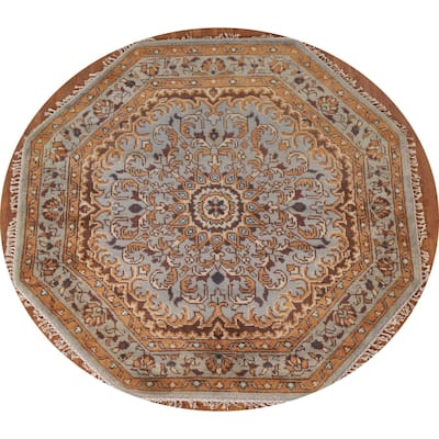 Heriz Serapi Indian Octagon Area Rug Hand-knotted Wool Carpet - 6'0"x 6'1"
