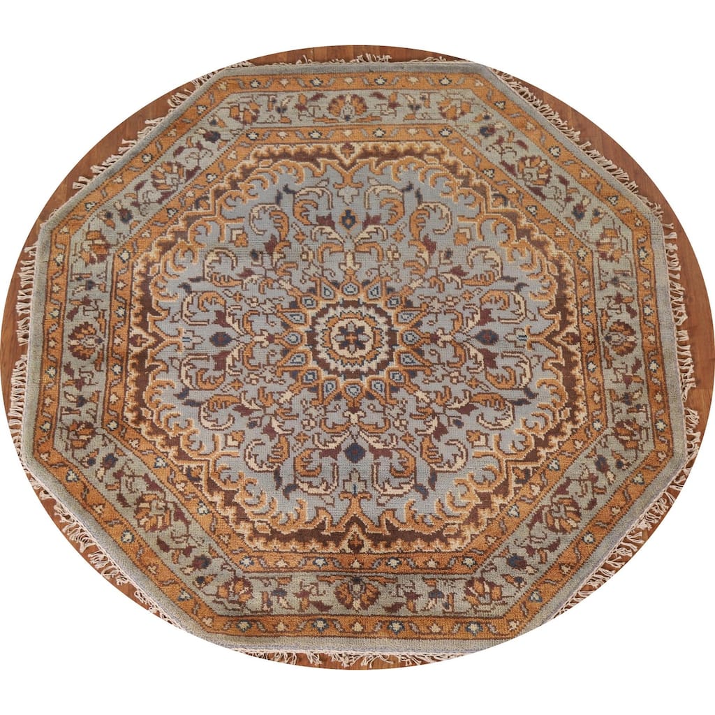 Heriz Serapi Indian Octagon Area Rug Hand-knotted Wool Carpet - 6'0"x 6'1"