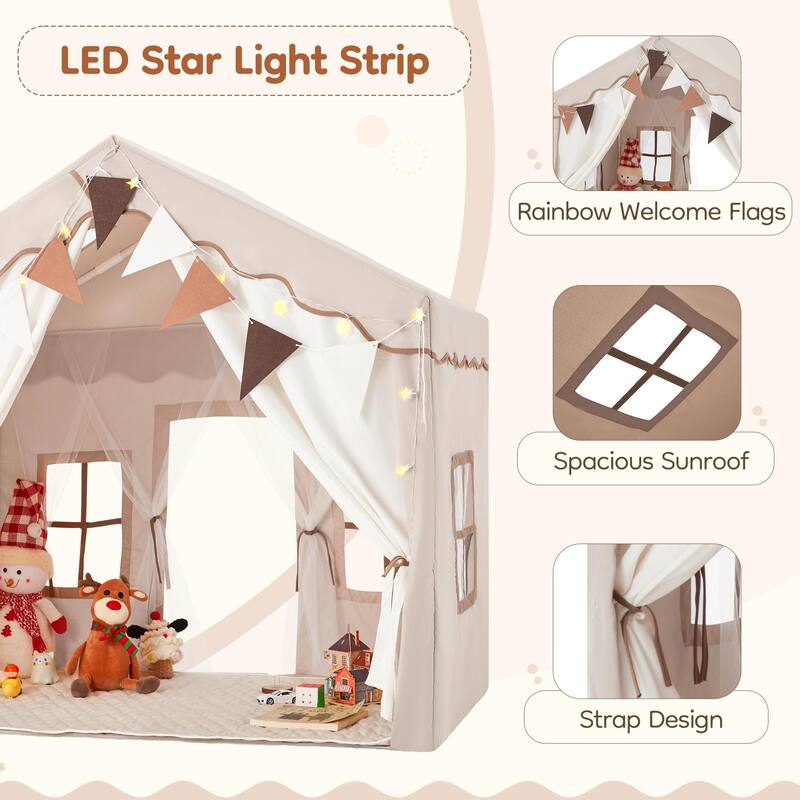 EROMMY Kids Tent Playhouse with LED Star Lights and Padded Mat, Large Indoor Toddler Tent for Boys and Girls.