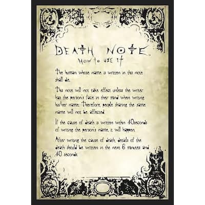 Deathnote Note Framed Poster - 24 x 36 Inch