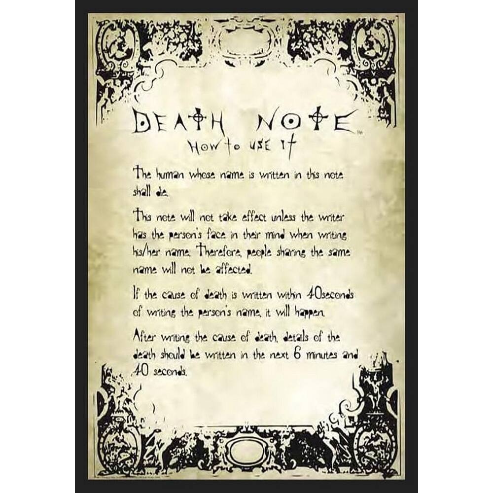 Deathnote Note Framed Poster - 24 x 36 Inch