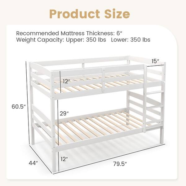 dimension image slide 1 of 2, Gymax Twin Over Twin Bunk Bed Wooden Convertible Into 2 Beds High