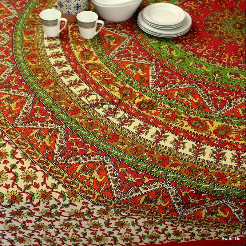 Cotton Elephant Floral Shine Tablecloth Rectangle