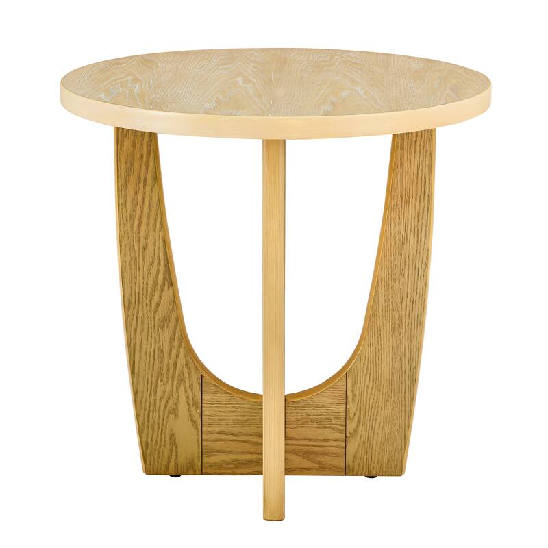25" Round End Table, Wooden Side Table, Night Stand for Bedroom, Living Room ,Reception Room (Oak Color)