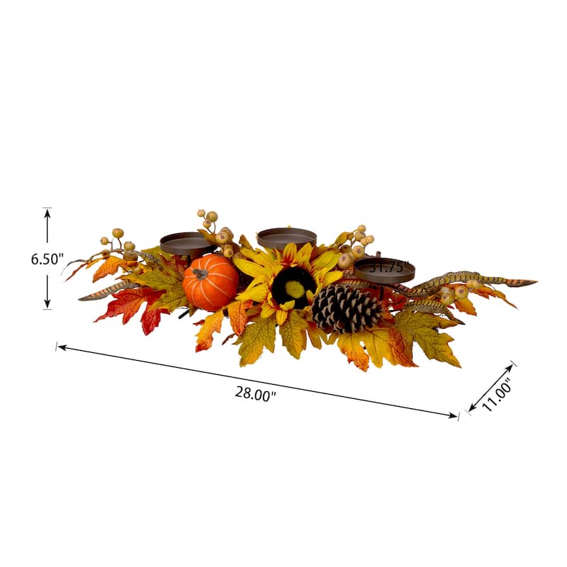 Glitzhome 24" Metal Fall Floral Candle Holder Center Piece