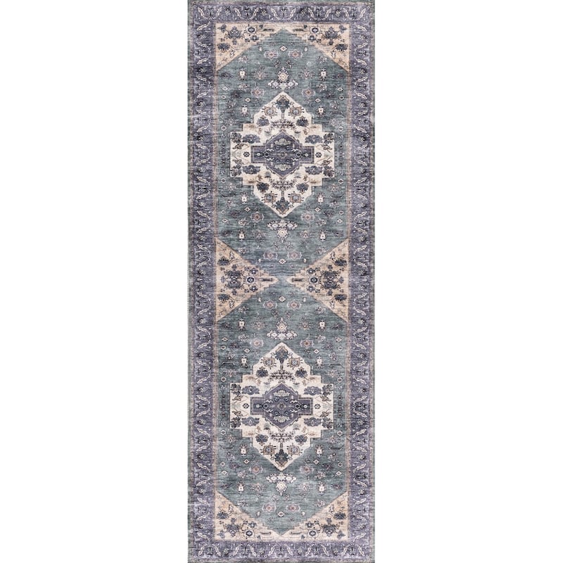 Washable Brilliance Persian Indoor Kitchen & Area Rug - 2' x 6' - Blue/Teal - Runner