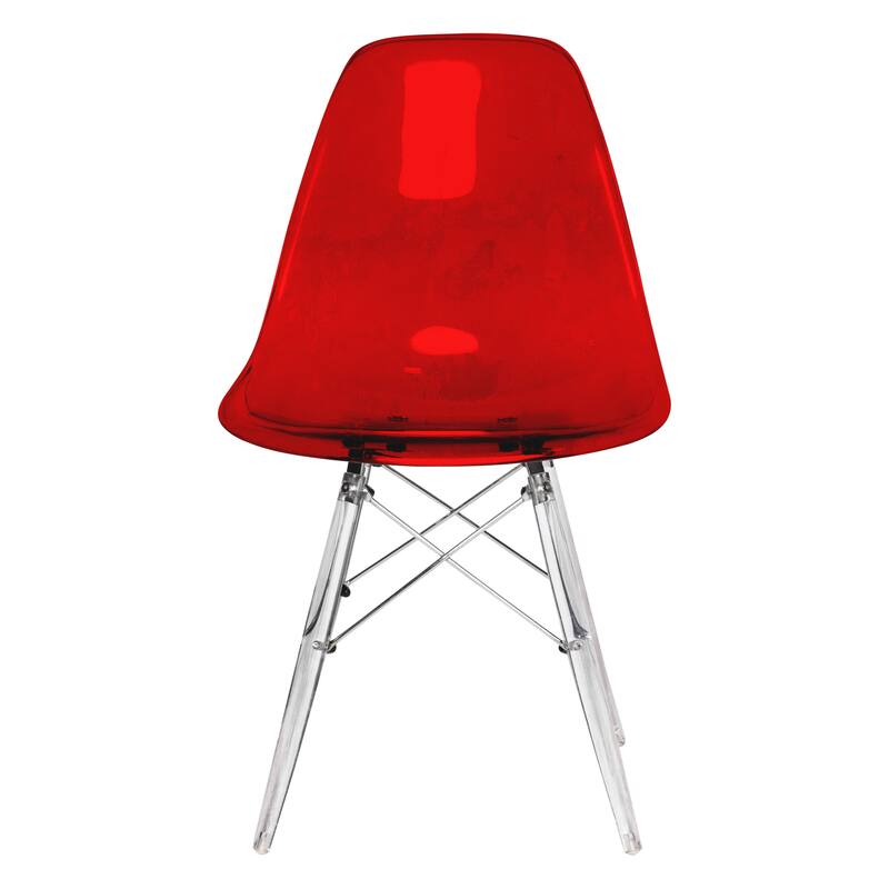 LeisureMod Dover Molded Side Chair with Acrylic Base, Set of 4 - Red - 36 x 32.4 x 16.25