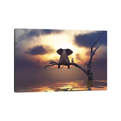 iCanvas "Elephant And Dog Are Sitting On A Tree" by Mike Kiev Canvas Print