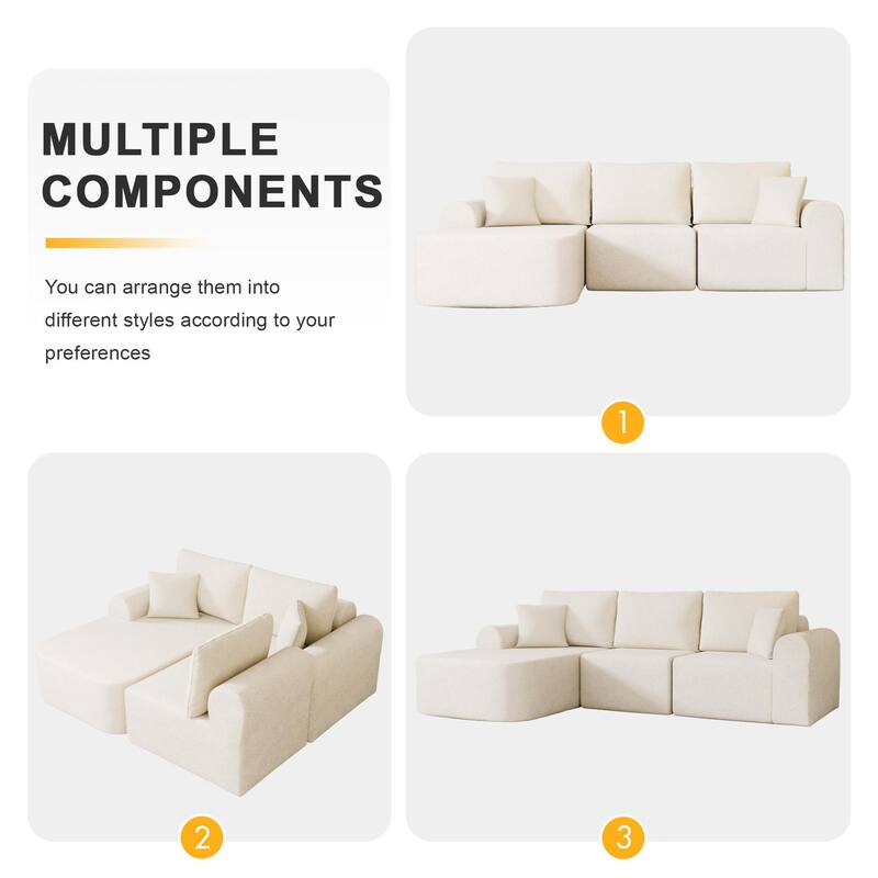 Oversized Modular Sectional Sofa with L-Shape Chaise Modern Upholstered Cloud Couches with Throw Pillows for Living Room Bedroom