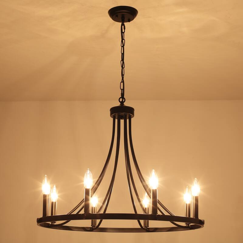 8-Light 25.59 in. Rustic Wagon Wheel Chandelier for Kitchen Living Room