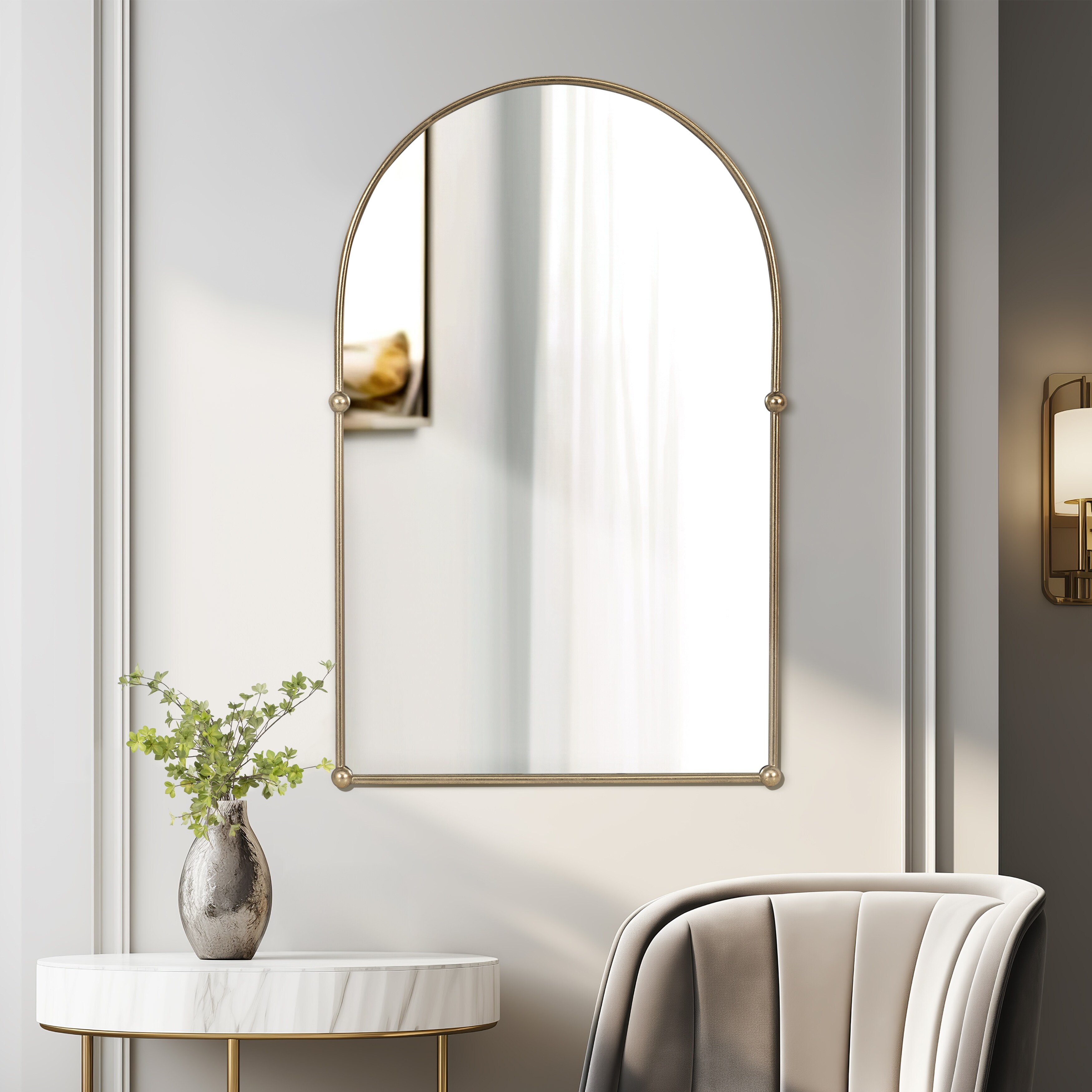 Sagebrook Home Gold Arch Mirror With Knobs, Iron and MDF, 24x38
