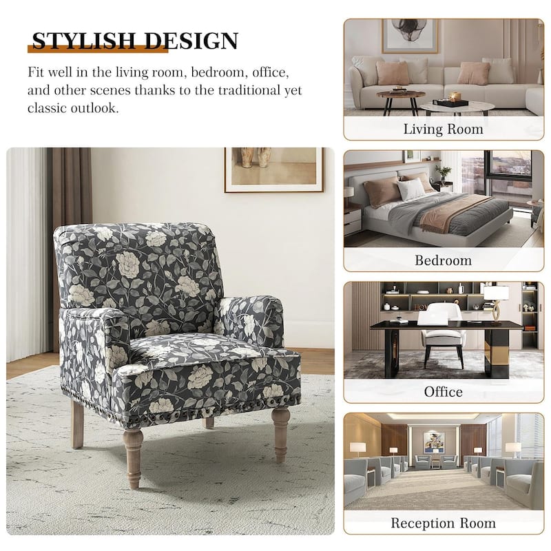 Geltrude Traditonal Floral Fabric Design Upholstered Accent Armchair with Turned Legs by HULALA HOME