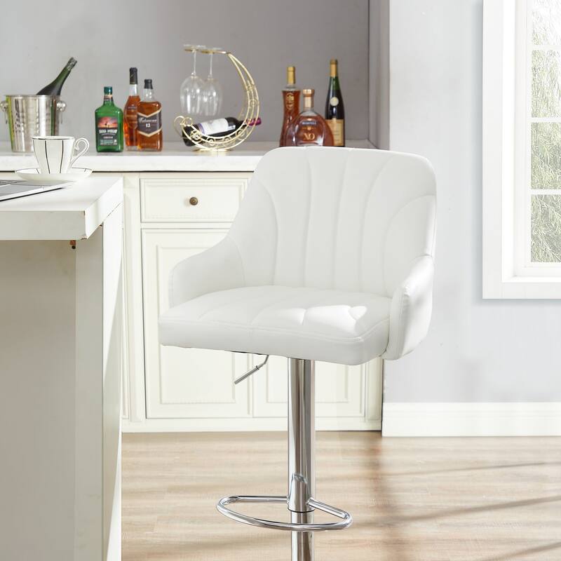Adjustable Armless Swivel PU Leather Bar Stools Chrome Air Lift Counter Height Stools Set of 4 for Living Room Kitchen Bar