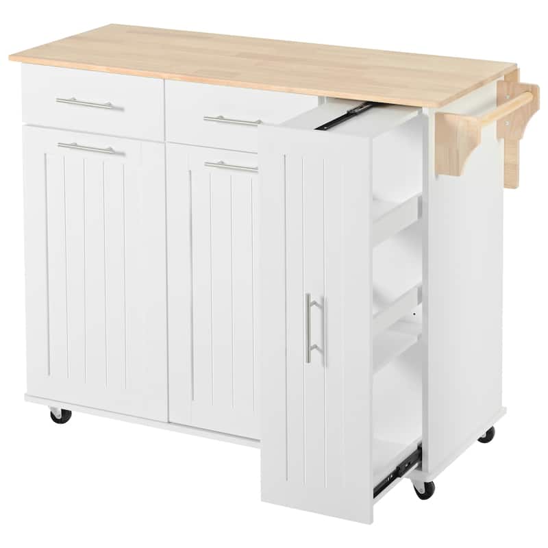 Roomfitters Kitchen Island with Drop Leaf, Kitchen Storage Cart with 3 Tier Pull Out Cabinet Organizer, Internal Storage Rack