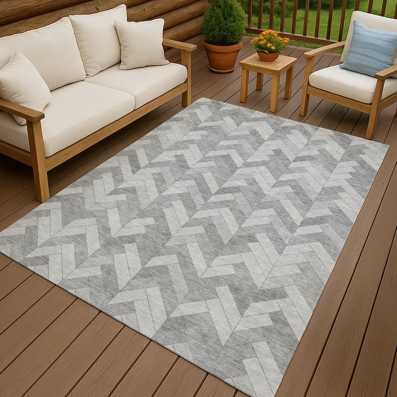 Machine Washable Indoor/ Outdoor Modern Chevron Chantille Rug