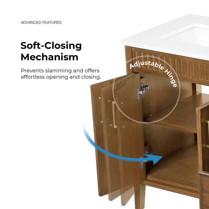 Juliette Warm Walnut Bathroom Vanity with White Quartz Top