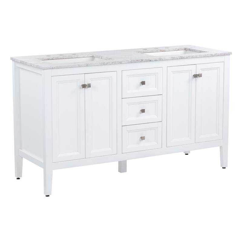 Cartland 61" Double-Sink Bathroom Vanity With 2 Cabinets, 3 Drawers, and Sink Top