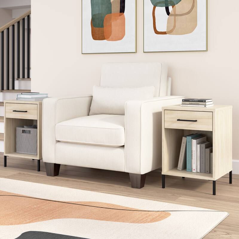 Bush Furniture Essence Living Room End Table with Drawer (Set of 2) - Natural Elm