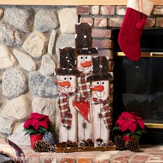 Alpine Corporation Holiday Decor Wooden Snowmen Trio with Scarves Statue