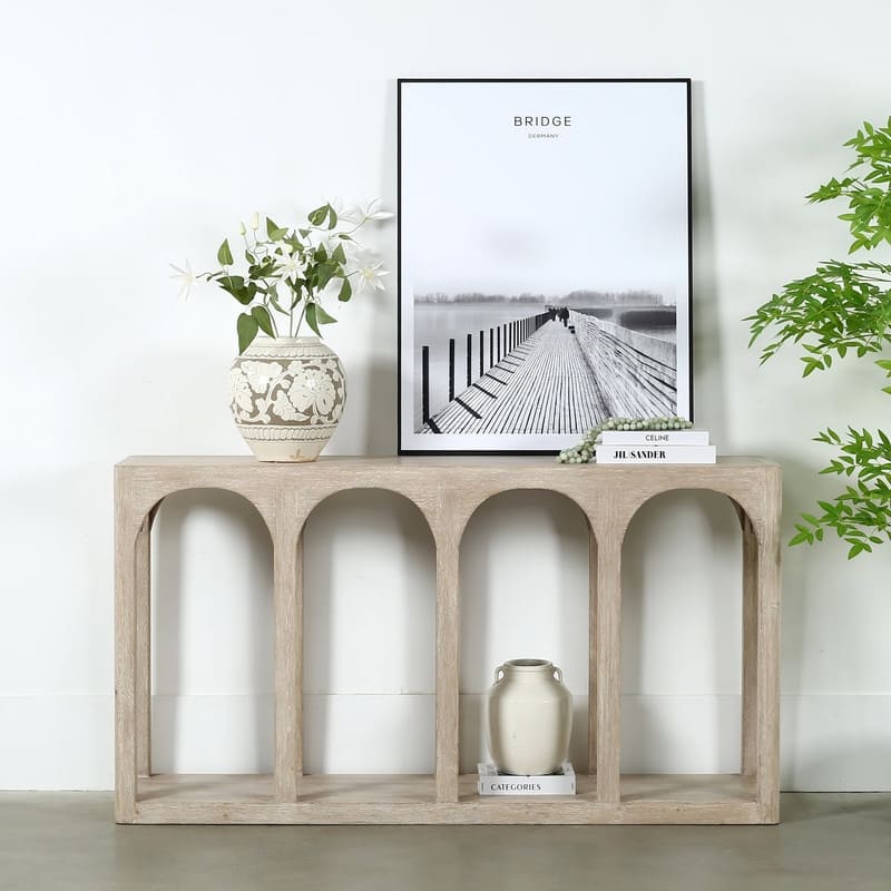 Ming Arch Console Table Whitewash 59x14x32H