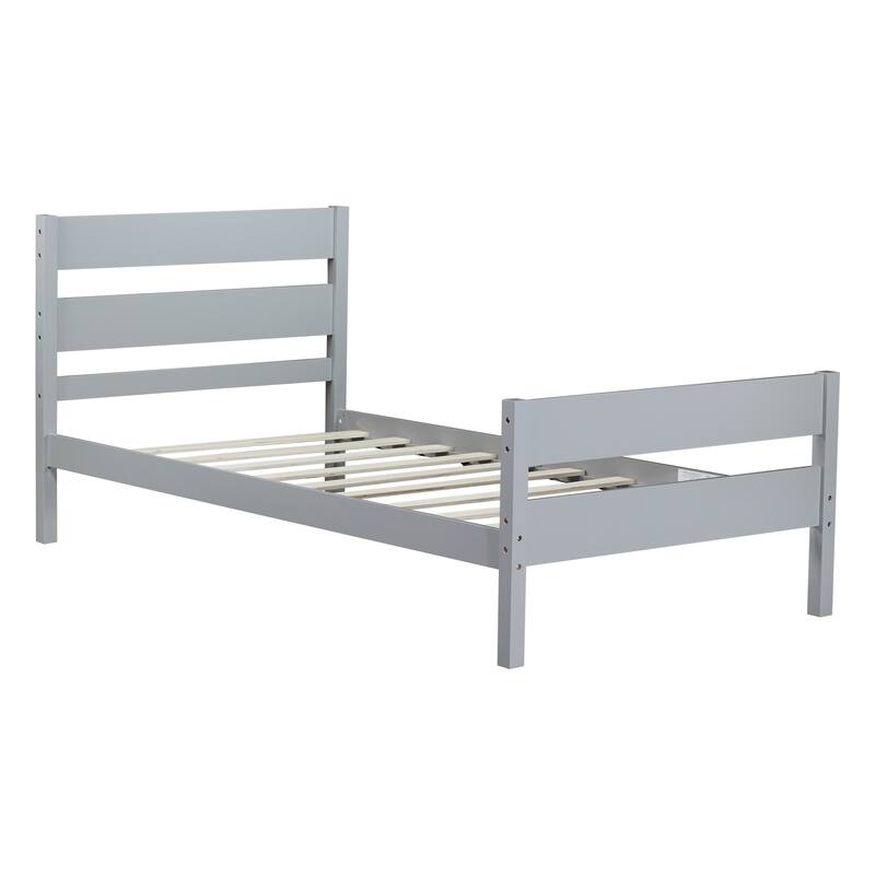 Twin Size Platform Bed with Headboard and Footboard, Rubber Wood - Grey