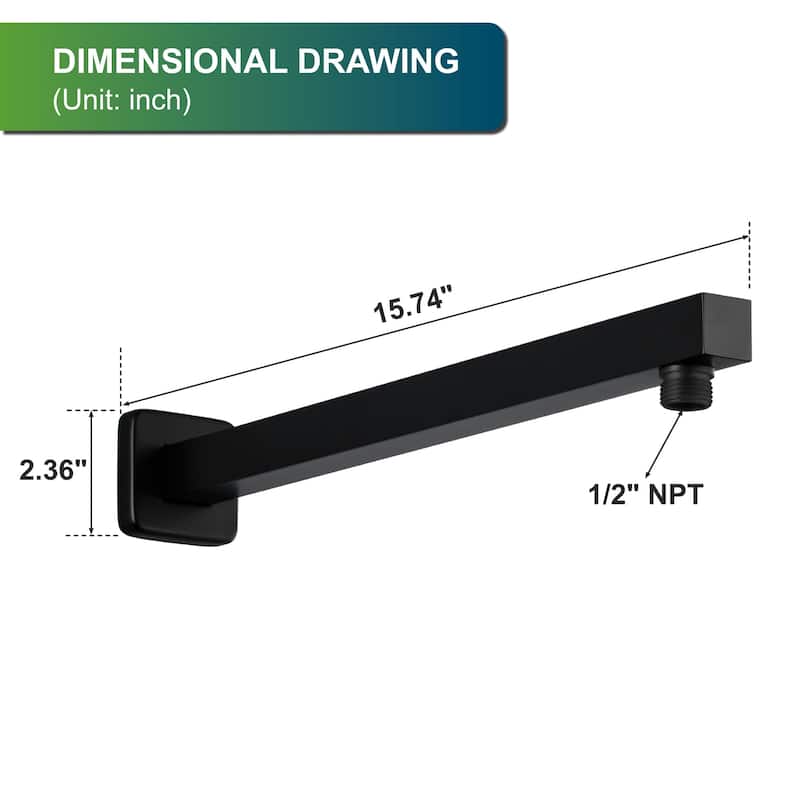 16 Inches Shower Extension Arm Universal Shower Straight Wall-Mounted Shower Arm with Flange for Bathroom Rainfall Showerhead