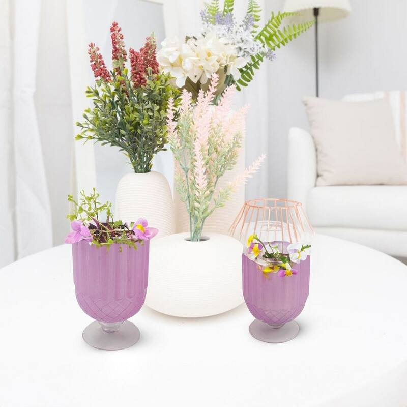 Goblet Style Frosted Glass Table Vases Set of 2 Modern Decor Accent