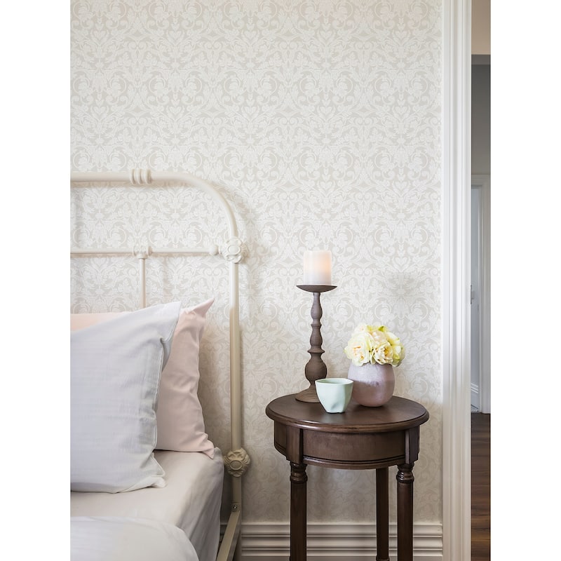A-Street Prints Rosali Cream Scroll Damask Wallpaper