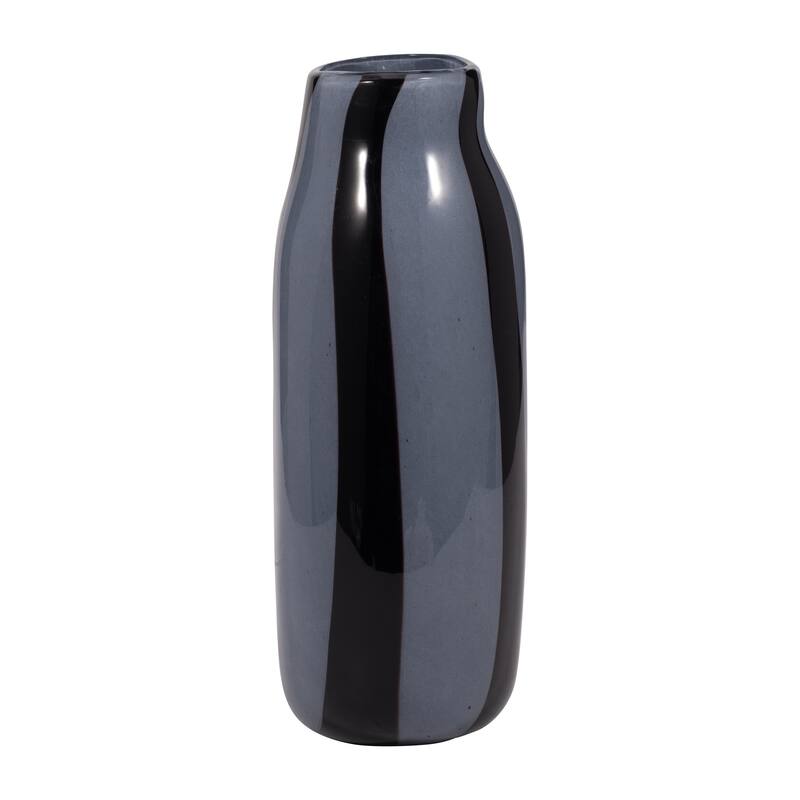 Glass Modern Striped Decorative Vase - Black