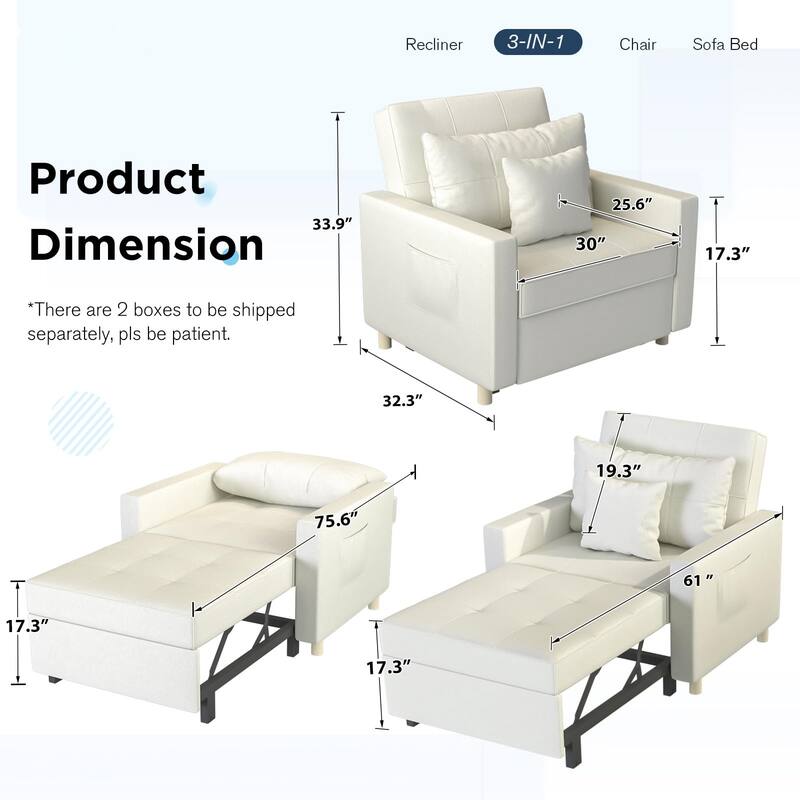 AECOJOY Adjustable Sleeper Chair Bed 3-in-1 Convertible Futon Sofa