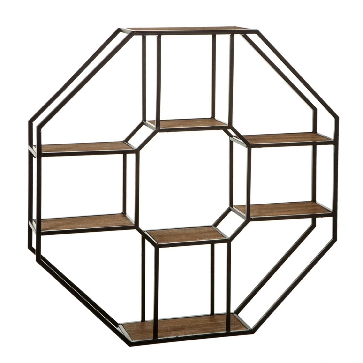 Shop Black And Brown Decorative Metal And Wood Hexagon Wall Shelf