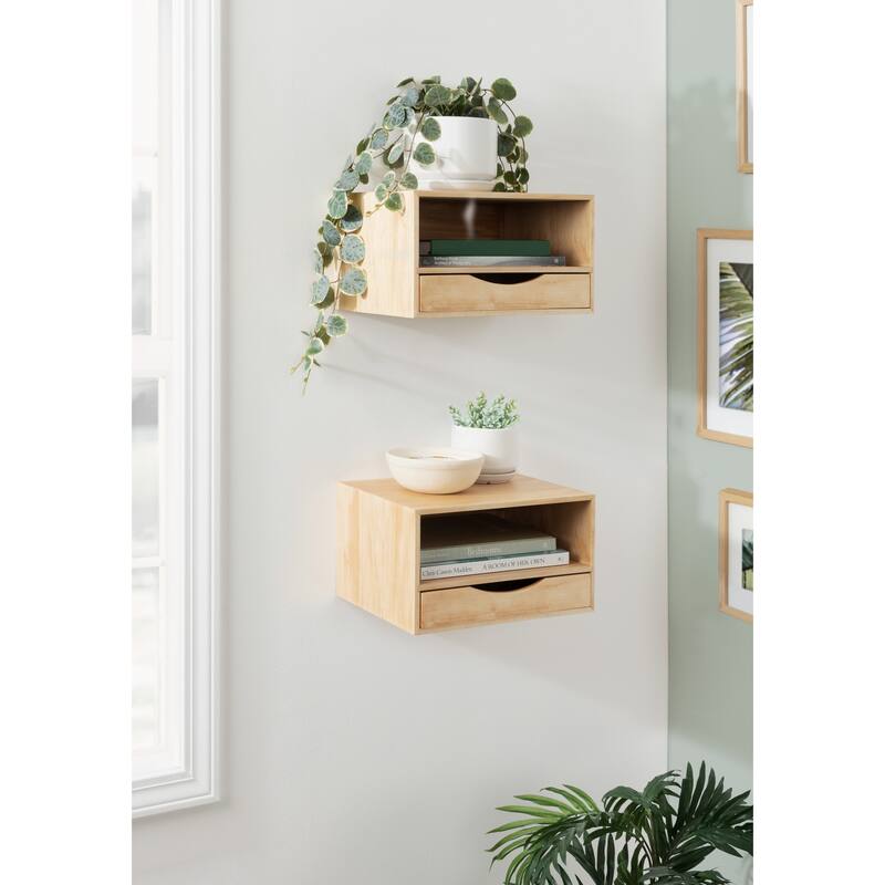 Kate and Laurel Hutton Floating Wall Shelf with Drawer - 12.5x10x7