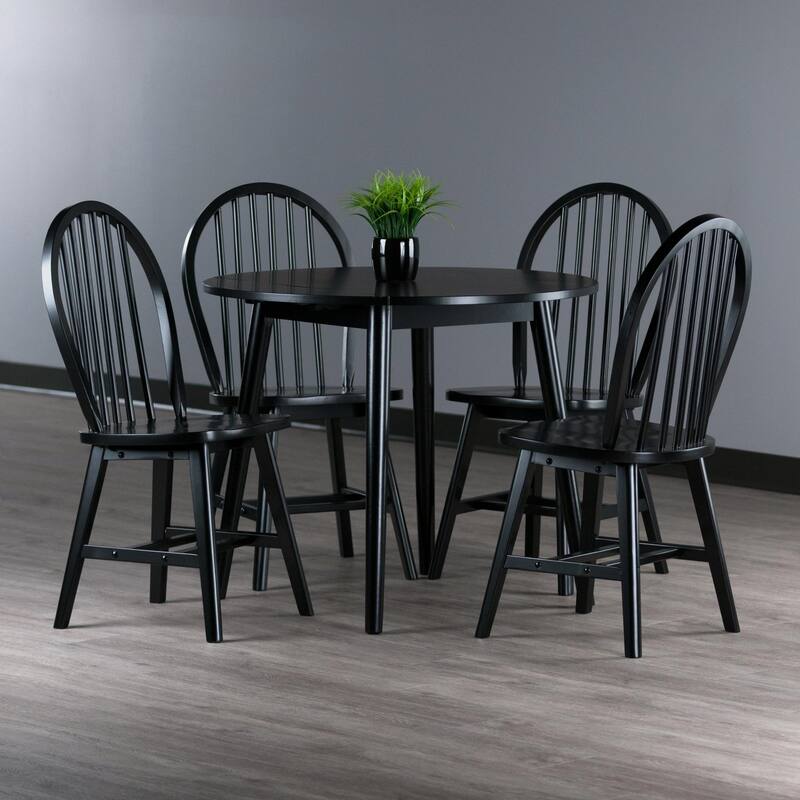 Drop Leaf Dining Table with Chairs - 35.5" - Black - Set of 5