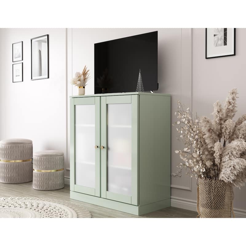 Palace Imports 100% Solid Wood TV Stand with Frosted Glass Doors for TVs up to 32" - Sage