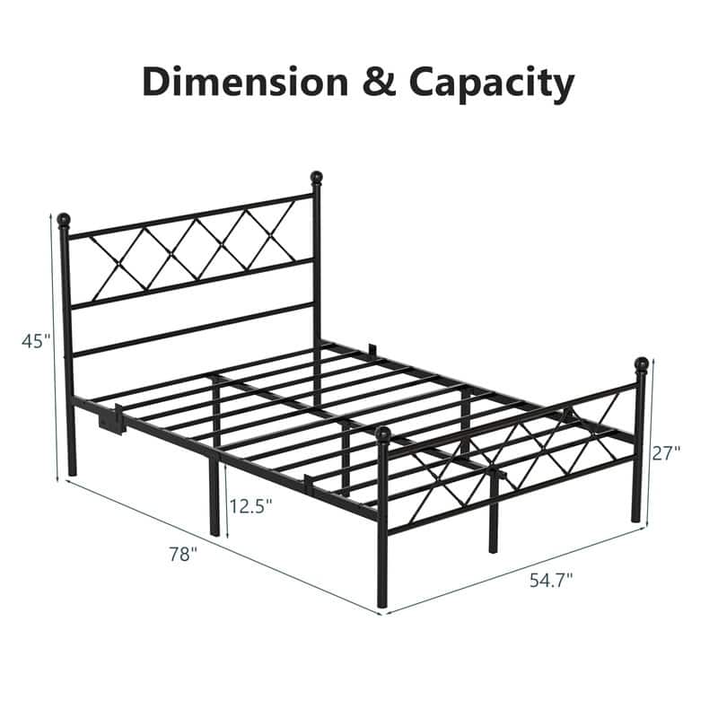 Full Size Metal Platform Bed with RGB LED Lights,Charging Station,Heavy Duty,Remote and App Control,Under Bed Storage