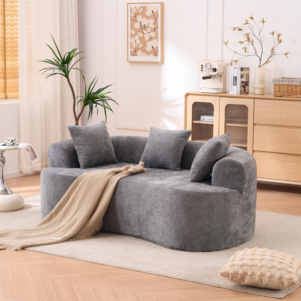 GDFStudio - Crescent-Shaped 67" Chenille Sofa with Self-Inflating Foam and Modular Design