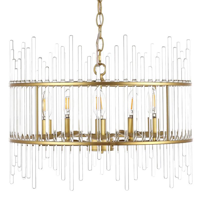 GetLedel Modern 5-Light Drum Chandelier with Clear Glass Bars