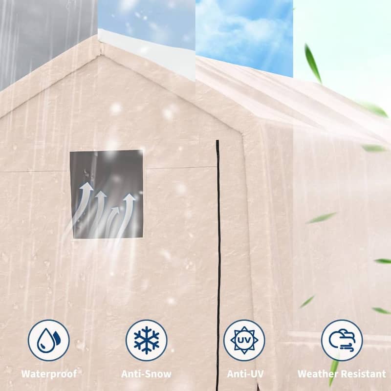 10x15 FT Portable Outdoor Storage Shed, Carport for Motorcycle, Firewood, Garden and Tools