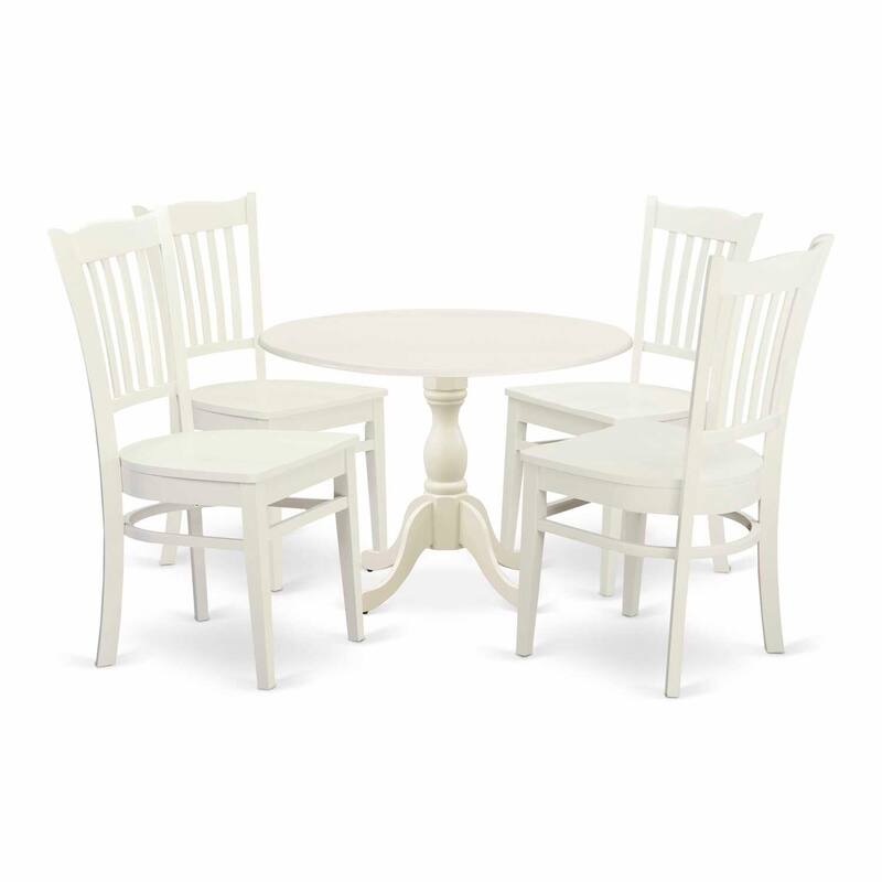 HomeStock 5-Piece Linen White Finish Solid Wood Top Dining table with 4 Chairs with Drop Leaf Slat Back
