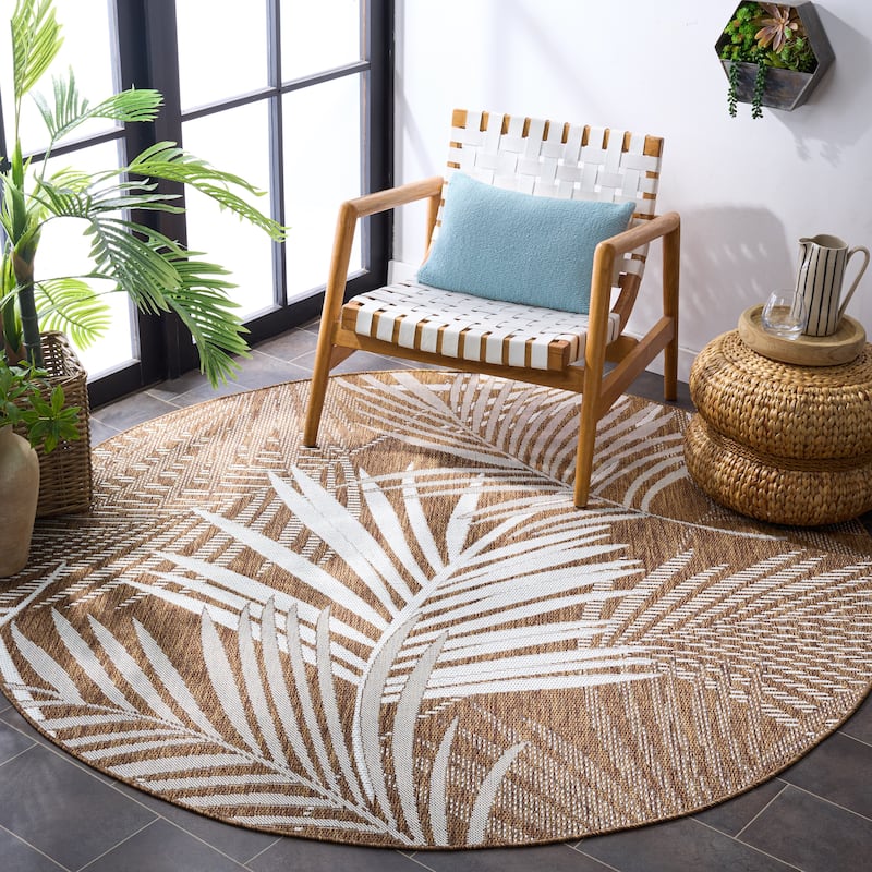 SAFAVIEH Beach House Rocilde Transitional Rug - 6'7" Round - Brown/Ivory