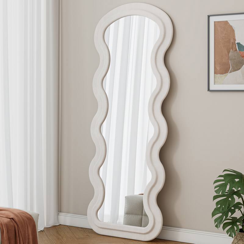 Flannel Full Length Wave rose Floor Mirror with Stand for Bedroom living room Hanging or Against The Wall