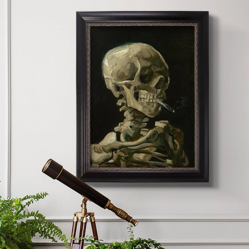 Skull of a Skeleton with Burning Cigarette Premium Framed Canvas- Ready to Hang